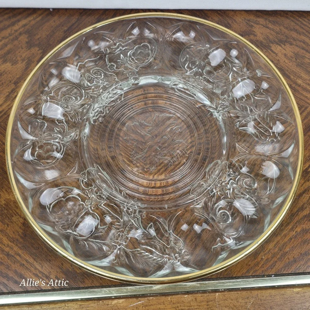 Vintage Deviled Egg Plate Dish Etched Glass Gold Floral Serving Tray 1970s 11